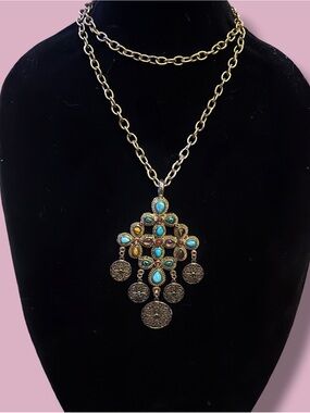 Vintage R.J. Graziano gold tone multi stone statement pendant necklace